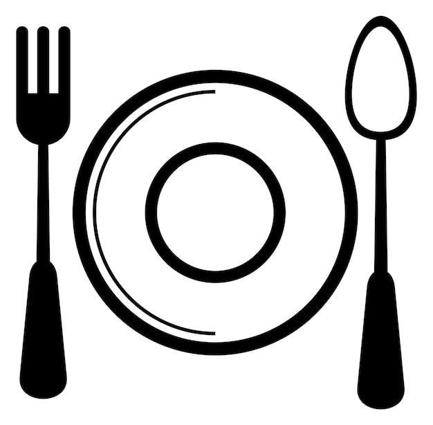 Dinner icon plate with spoon and fork top view