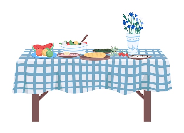 Premium Vector | Dinner party laying semi flat color vector object. full sized item on white. interior item. part of house arrangement simple cartoon style illustration for web graphic design and animation Premium Vector | Dinner party laying semi flat color vector object. full sized item on white. interior item. part of house arrangement simple cartoon style illustration for web graphic design and animation