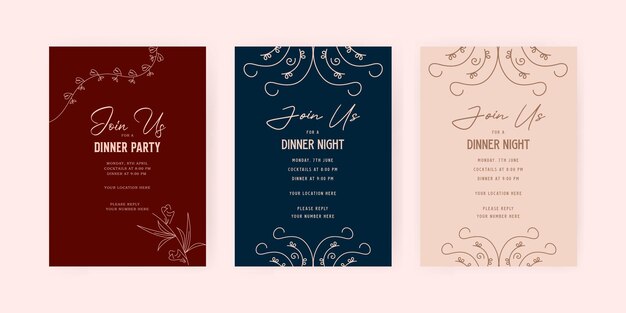 Vector dinner party uitnodigingskaart sjabloon met luxe bloemen goud party poster a4 grootte eps vector