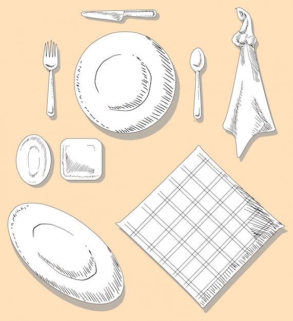 Vector dinner set keukengerei illustratie