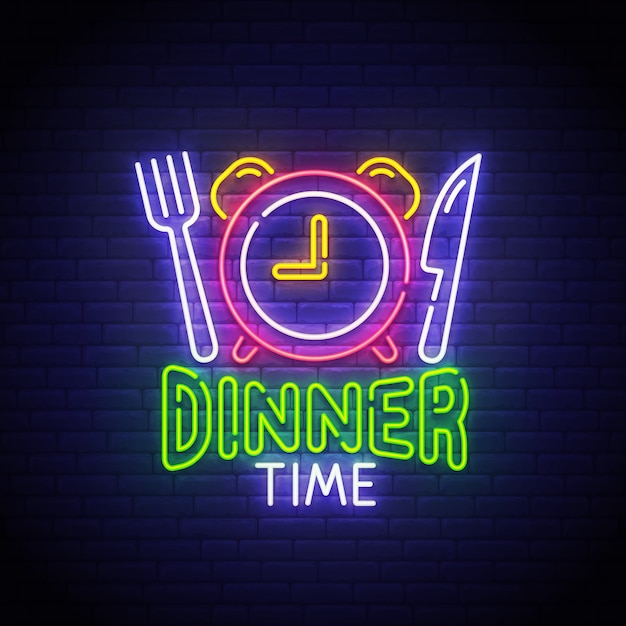 Insegna al neon dell'ora di cena