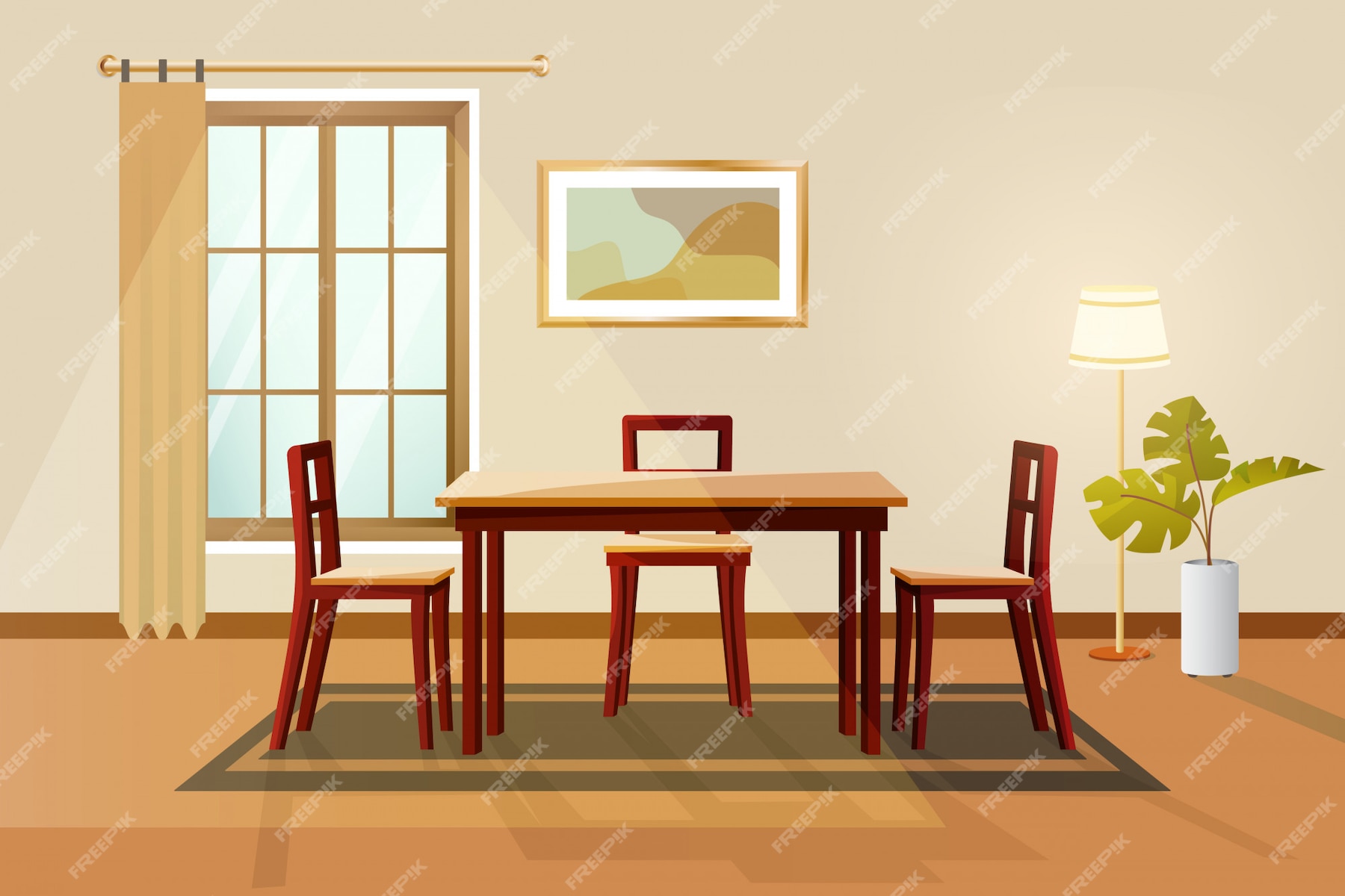 Premium Vector | Dinning room interior vector illustration.