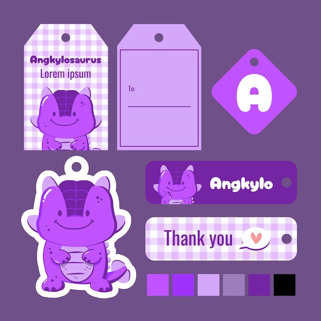 Dino ankylosaurus hampers tag vector