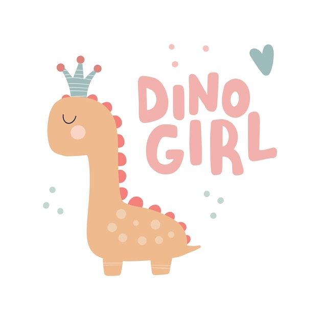 Dino baby princess with cute lettering Simple nursery art for baby girl cute print