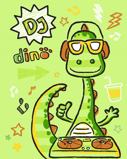 Dino cartoon de diskjockey