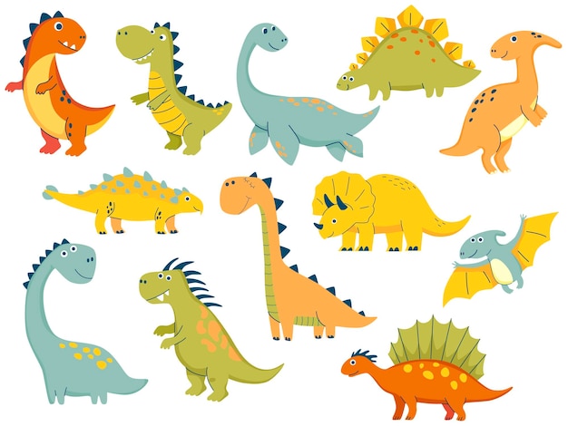 Dino-collectie in eenvoudige handgetekende cartoonstijl