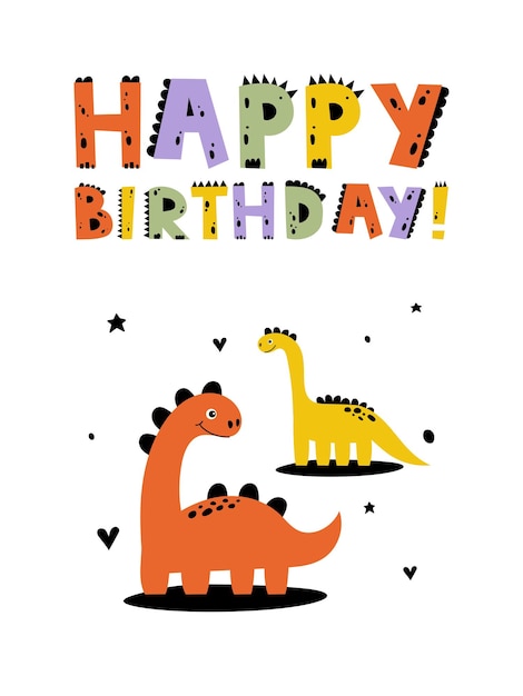 Dino feest dino verjaardag dinosaurus belettering heldere moderne illustratie voor kinderdagverblijf poster kaart verjaardagsfeestje verpakking ontwerp voor een papieren