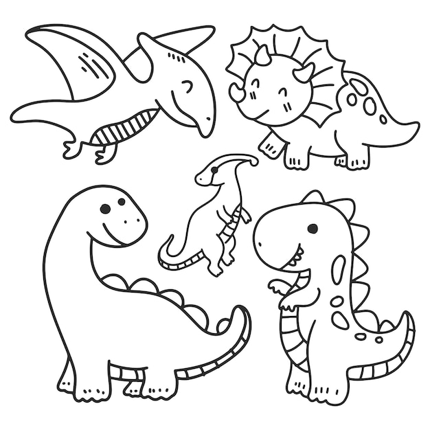 Dino hand drawn design for coloring book