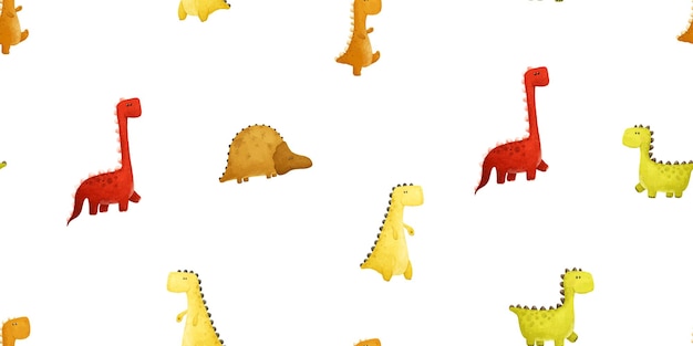 Dino pattern cute childish simple watercolor illustration with funny dcolored dinosaurs