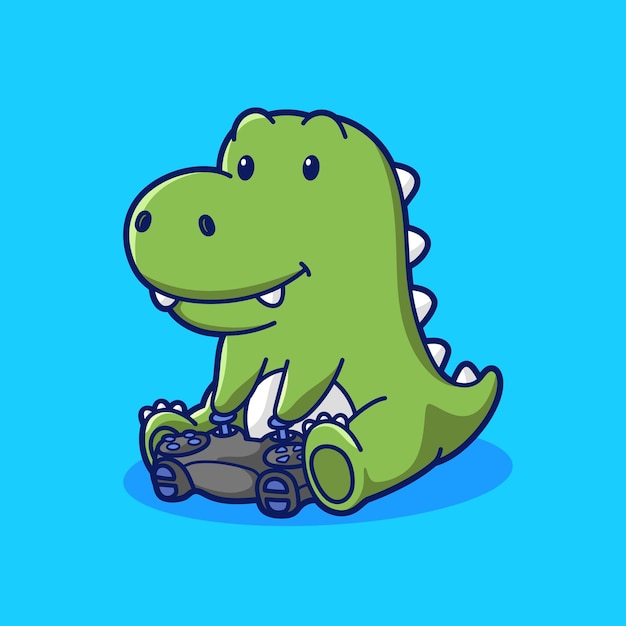 Vector dino playing game character mascot logo