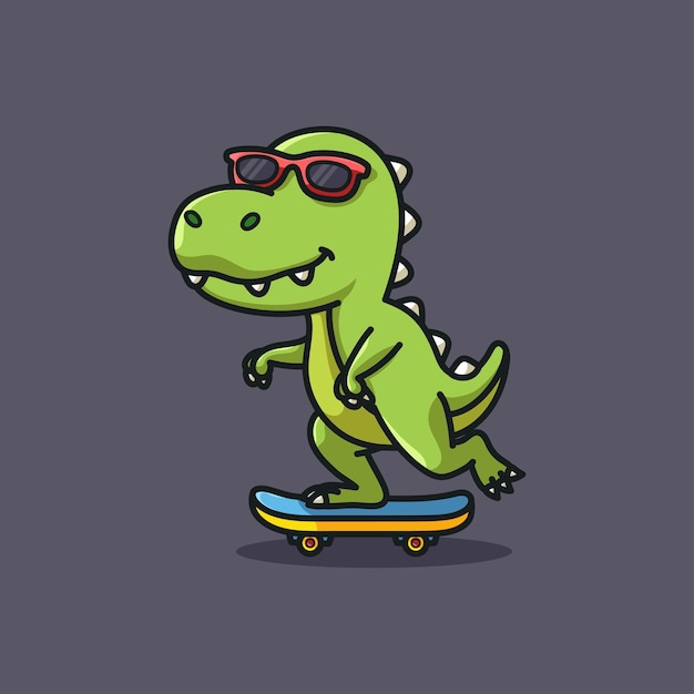 Vector dino playing skateboard cartoon character