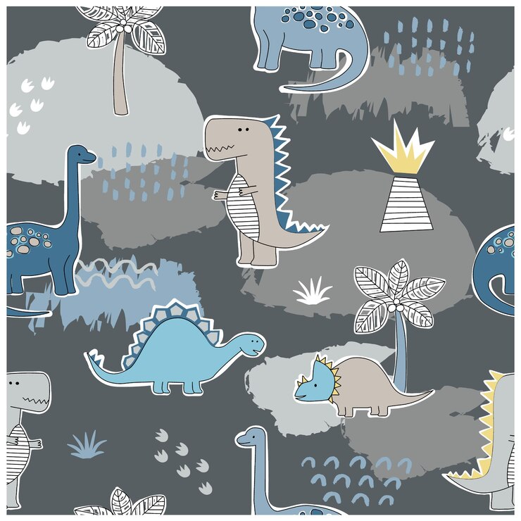 Vector dino seamless pattern cute cartoon hand drawn dinosaurs doodles illustration