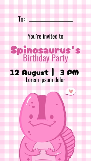 Vector dino spinosaurus instagram story birthday party invitation