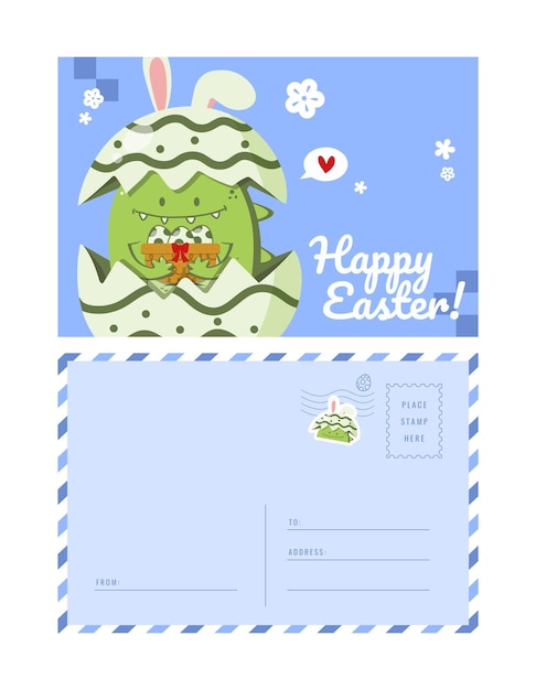 Dino trex easter postcard set