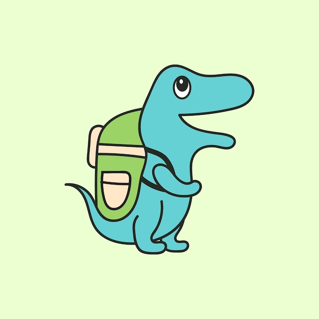 Vector dino using backpack icon flat cute and funny dino cartoon