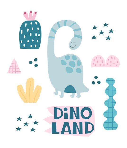 Dinoland cartoon dinosaurus handtekeningen lettering dcor elementen