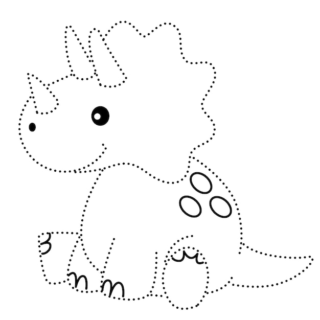 Vettore dinosauro animale linea tratteggiata pratica disegnare cartone animato doodle kawaii anime pagina da colorare carino