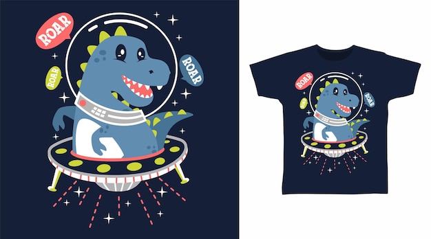 恐竜宇宙飛行士漫画tシャツアートデザイン