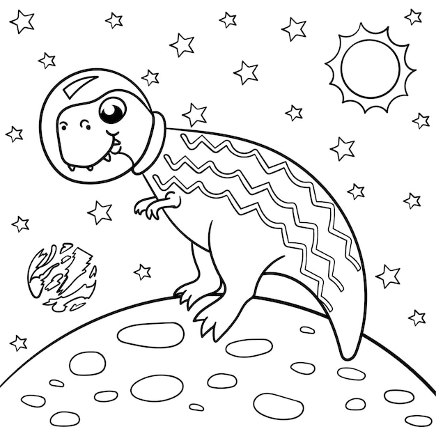 Dinosaur astronaut in space coloring book