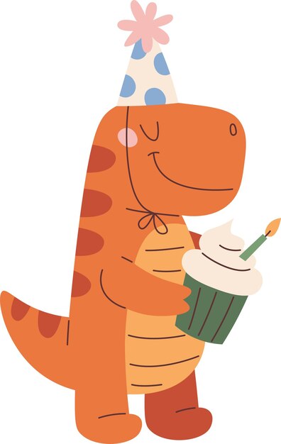 Bambino dinosauro con torta di compleanno