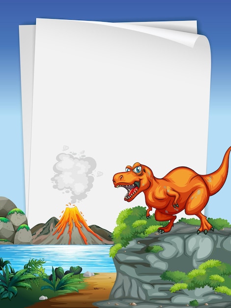 Vector a dinosaur banner template in nature scene