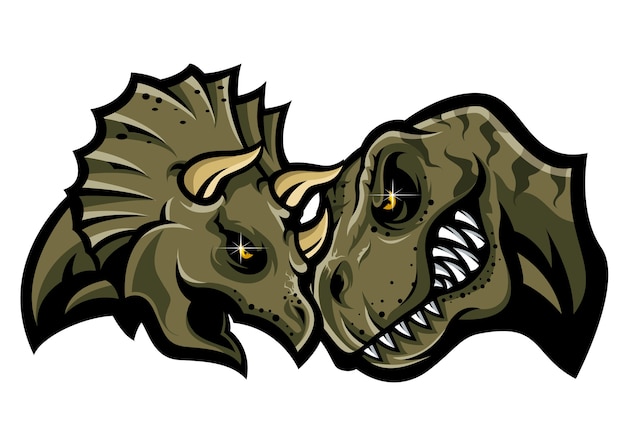 Dinosauro battaglia testa logo vettoriale