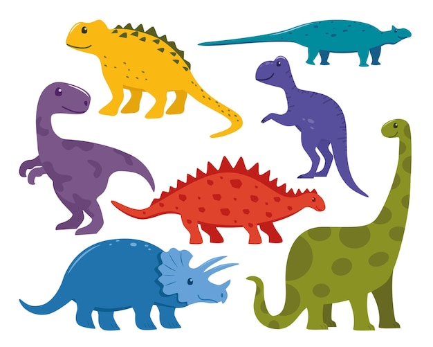 Dinosaur big set collection of prehistoric jurrasic period wild fauna cute colorful dinosaurs