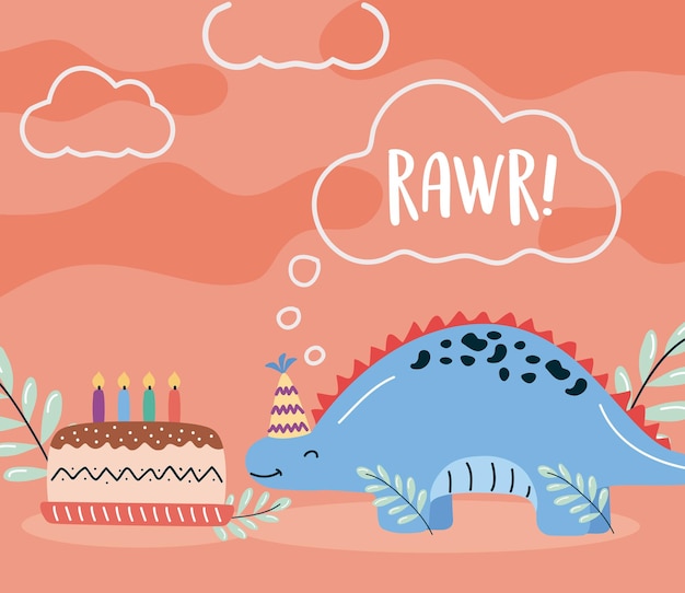 Dinosaur and birthday cake