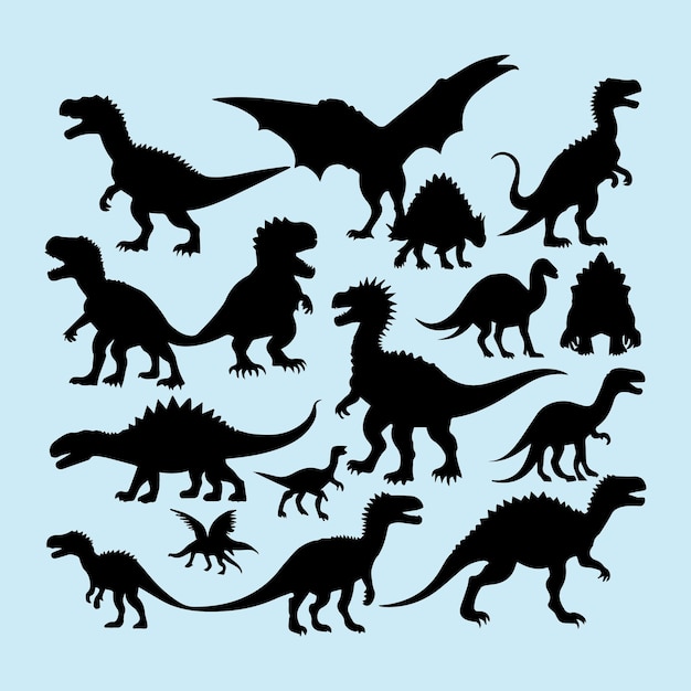 Vector dinosaur black silhouette set clip art vector