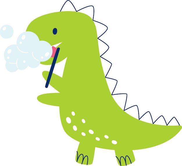 Vettore dinosauro che si lava i denti