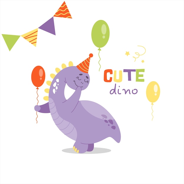 Dinosaur character and holiday elements illustration of cute
dino birthday party poster