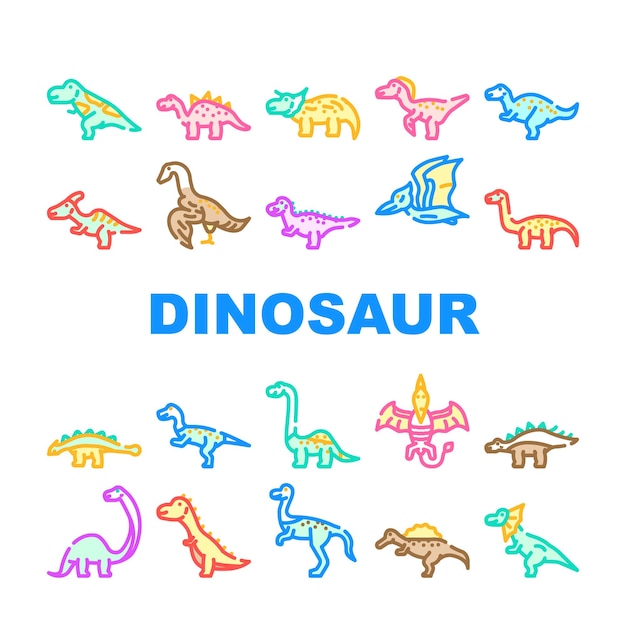 dinosaur character jurassic cute icons set vector