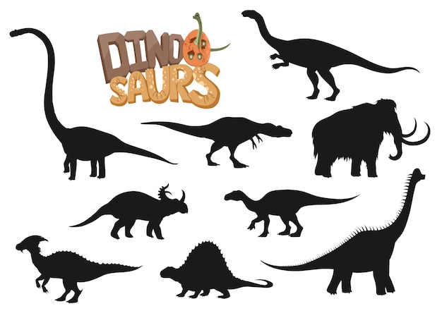 Dinosaur character silhouettes dino baby and egg