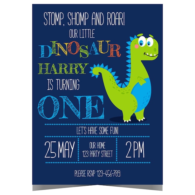 Vector dinosaur children's birthday party celebration invitation vector template