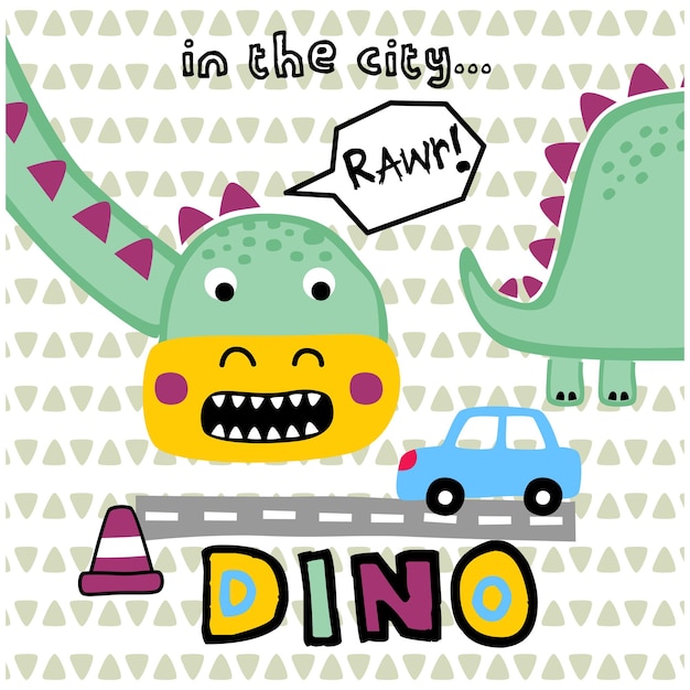 Dinosauro nel cartone animato animale divertente della città