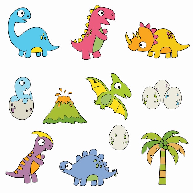Clipart di dinosauro. collezione di dinosauri dei cartoni animati.