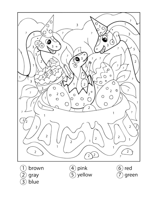 大人向けの数字による恐竜の塗り絵