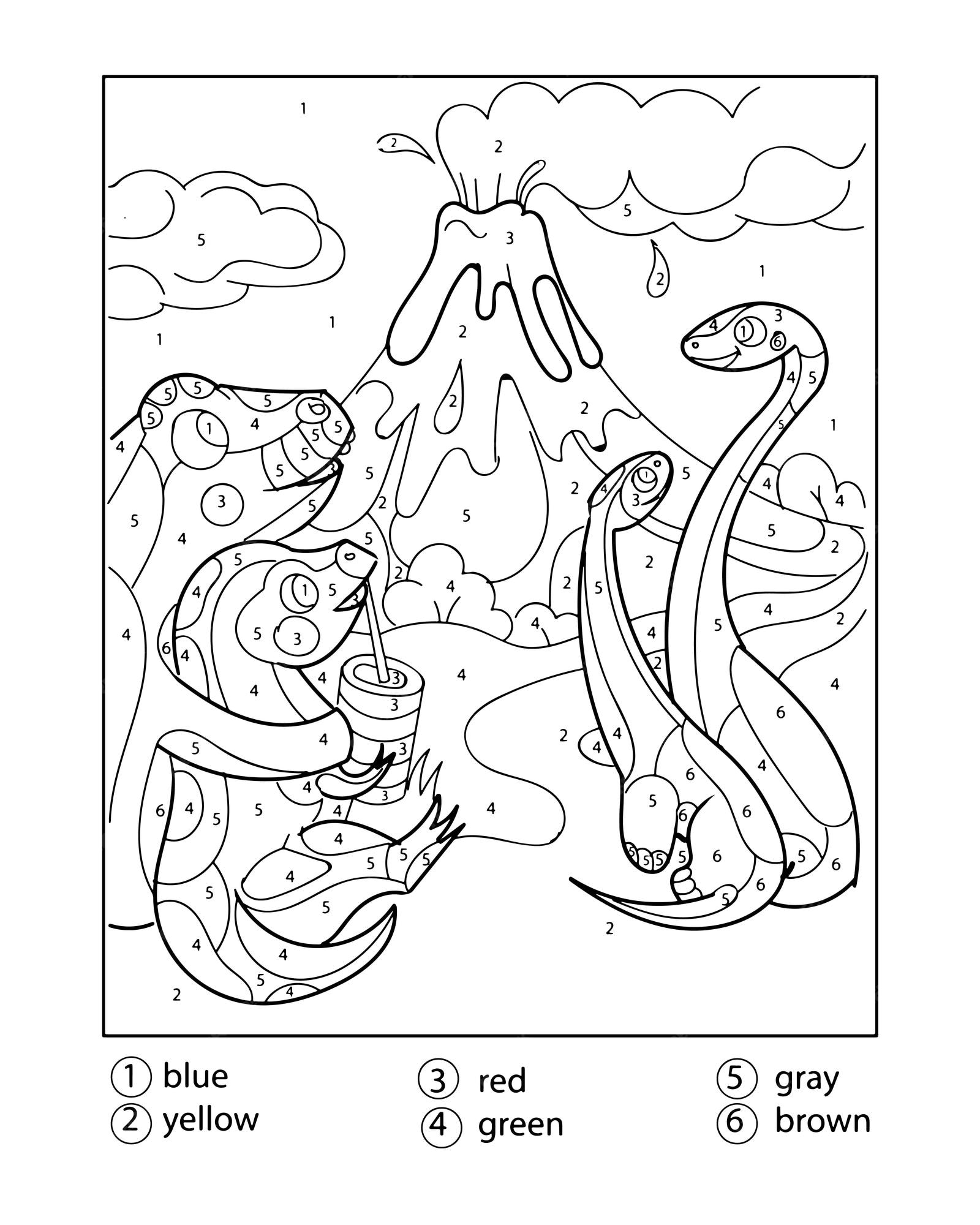Premium Vector Dinosaur color by number coloring pages for adults