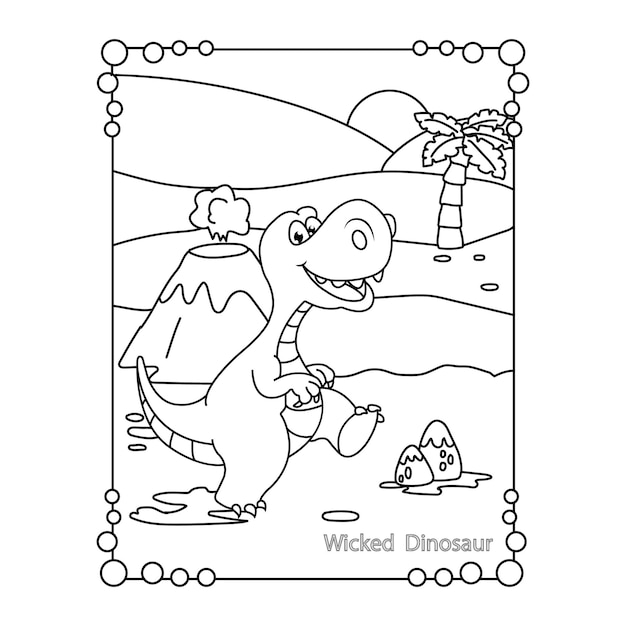 Vettore pagina da colorare di dinosauri per bambini