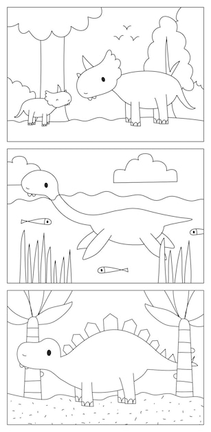 Dinosaur coloring pages vector illustration