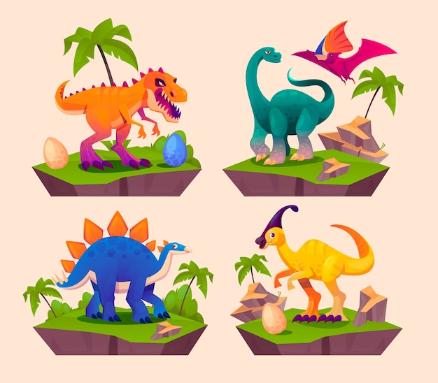Dinosaur compositions in flat design