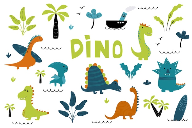 Dinosaur cute kids collection set of little cute dinos