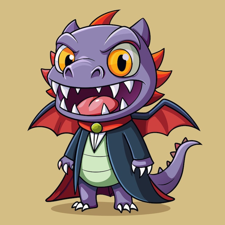Vector dinosaur dracula vampire costume cartoon vector art