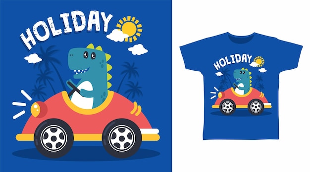 Dinosaur driver cartoon tshirt arts design