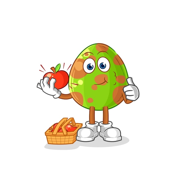 Dinosaur egg eating an apple illustration character vector