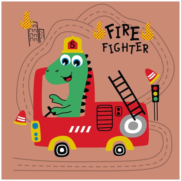 dinosaur the fire fighter funny animal cartoon