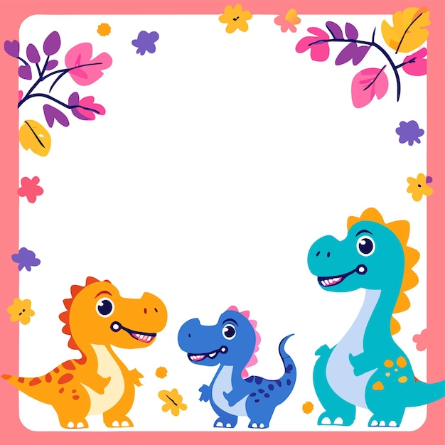 Vector dinosaur flashcard preschool worksheet frame hand drawn flat stylish cartoon sticker icon concept