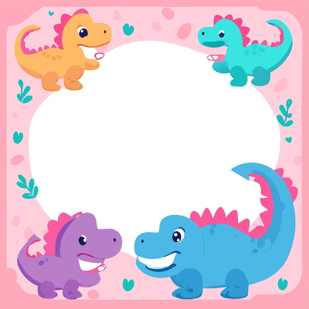 Vector dinosaur flashcard preschool worksheet frame hand drawn flat stylish cartoon sticker icon concept