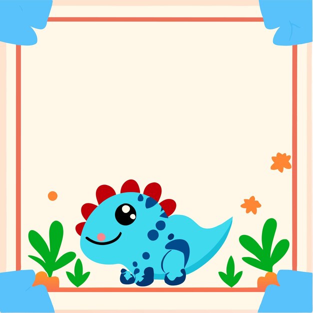 Vector dinosaur flashcard preschool worksheet frame hand drawn flat stylish cartoon sticker icon concept