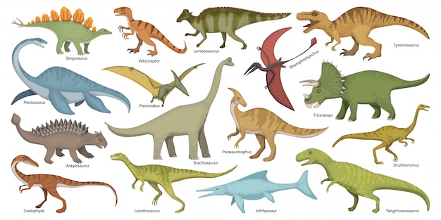 Vector dinosaur geïsoleerde cartoon set pictogram. cartoon instellen pictogram dino dier.